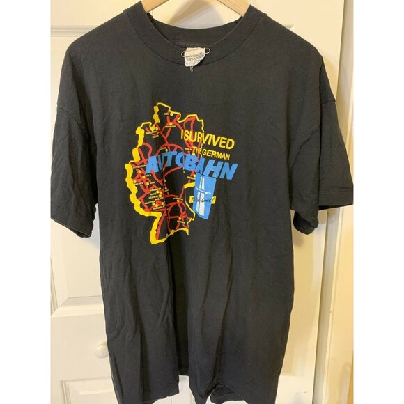 Vtg 80s T‎ Shirt Screen Stars I Survived The German Autobahn Sz XL Black - Picture 6 of 7